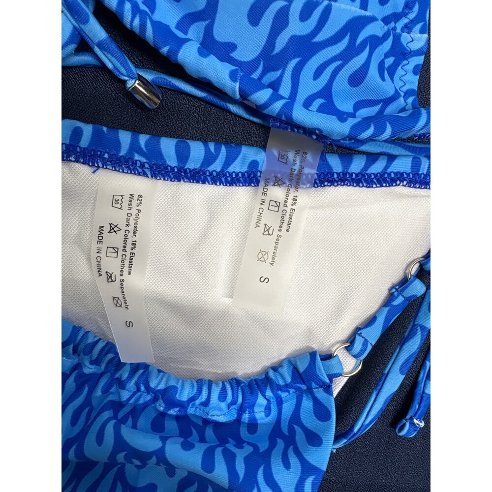 Blue halter strings two piece swimsuit women’s size small strap tie new - Picture 8 of 10